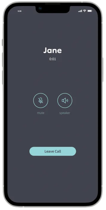 Pre-call dialog asking the user to agree to the terms and confirm they aren't in crisis