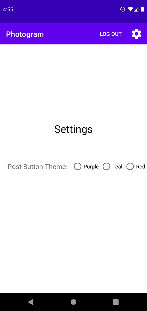 Settings screen with a color choice for the post button